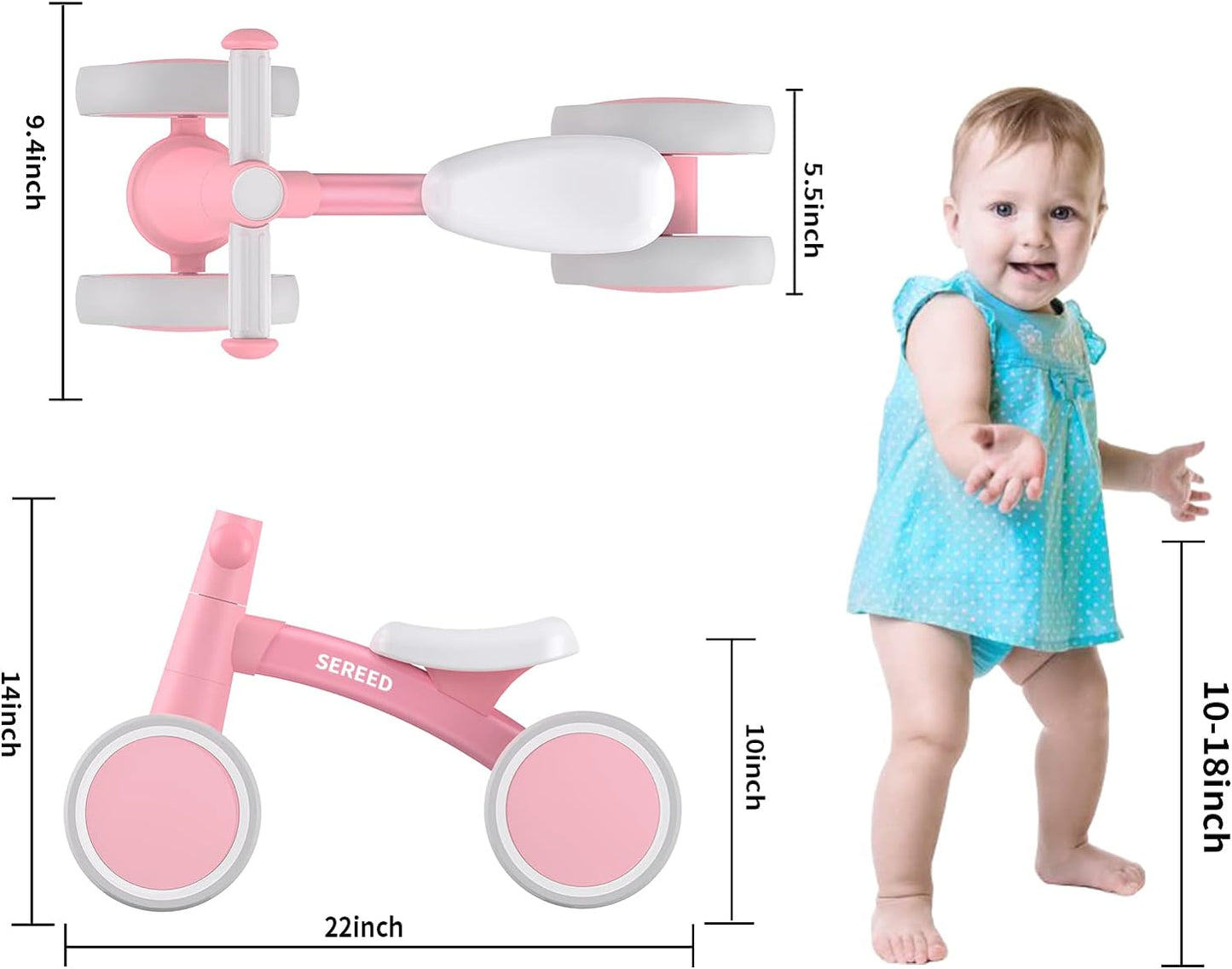 SEREED Baby Balance Bike for 1 Year Old Boys Girls 12-24 Month Toddler Balance Bike, 4 Wheels Toddler First Bike, First Birthday Gifts
