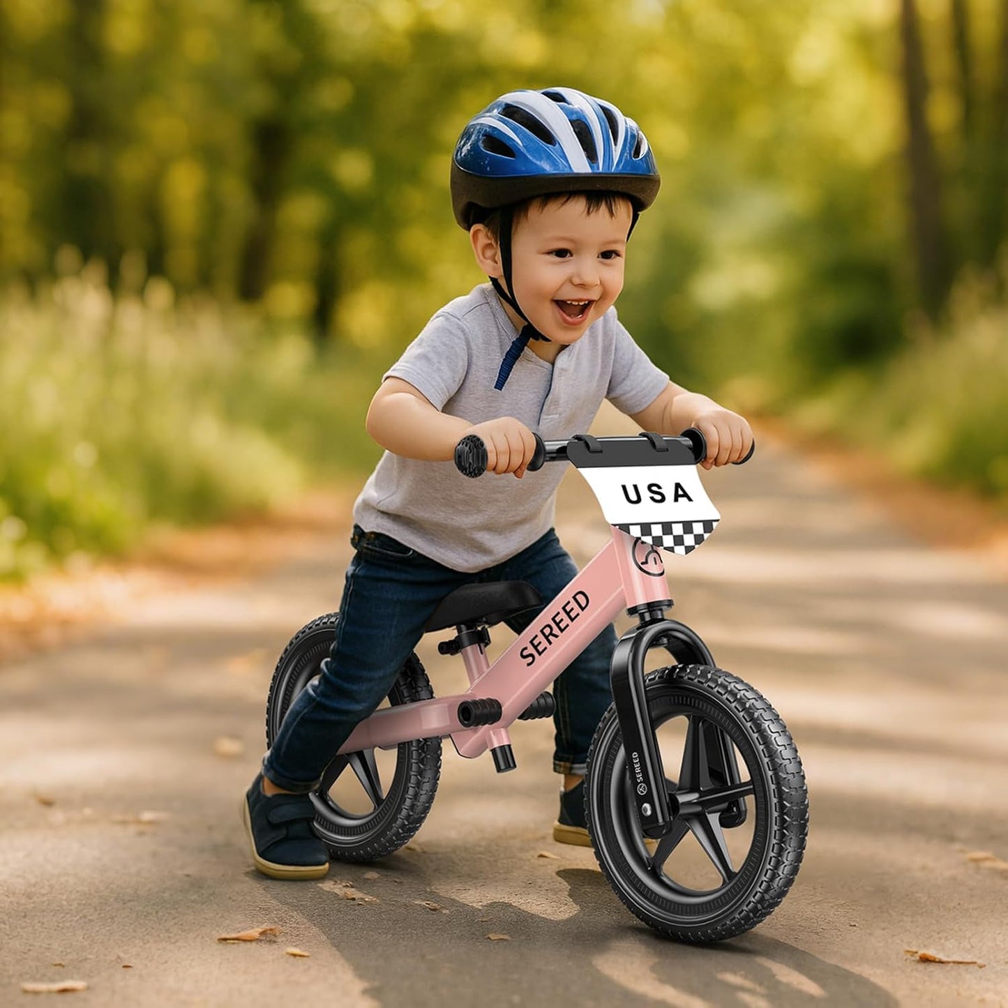 SEREED Toddler Balance Bike 2 Year Old, No Pedal Kids Toy Bike for 2-5 Years Old, Tool-Free Adjustment, Gift for 2-3 Girls, Customize Plate with 3pcs Stickers (Pink)